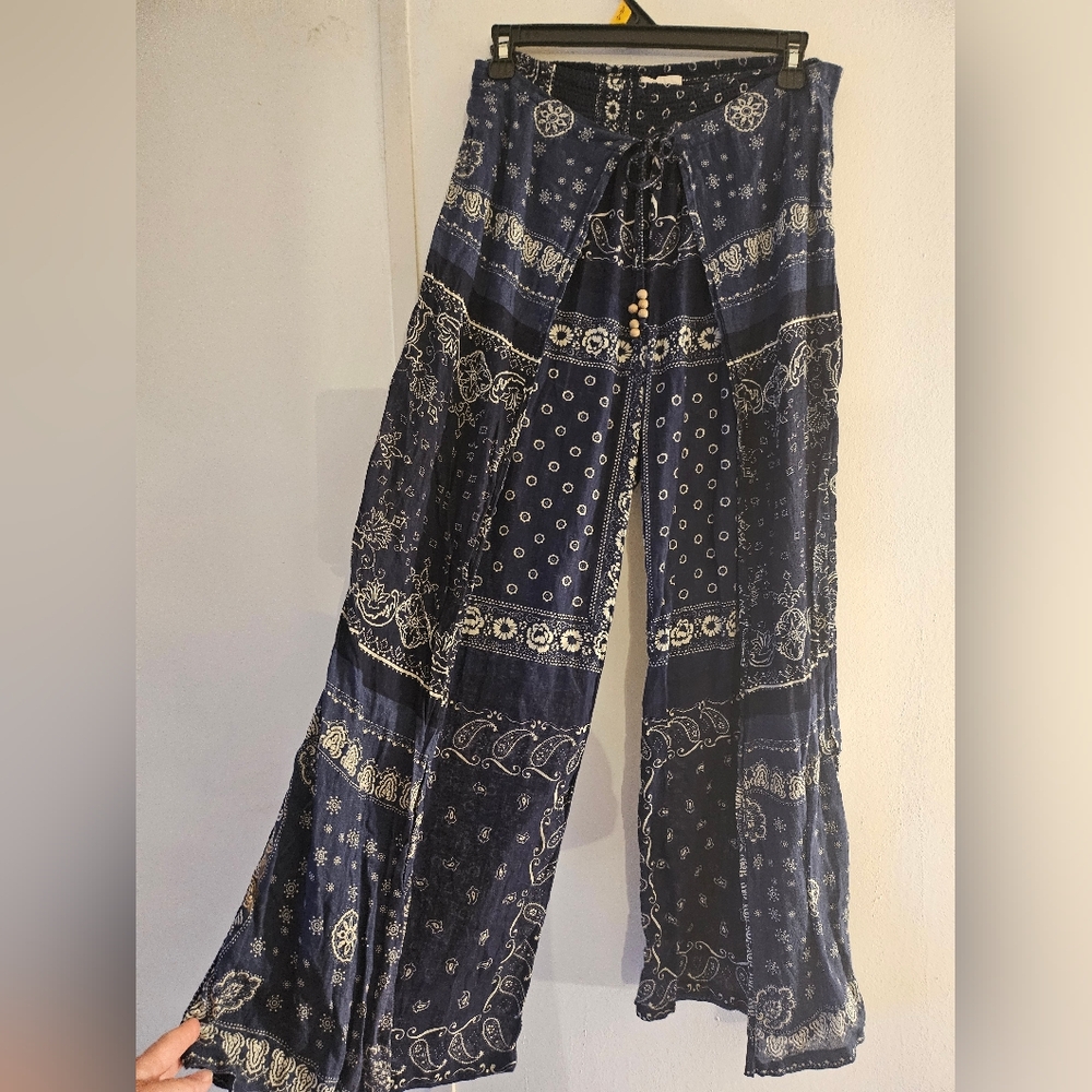 Denim & Supply Ralph Lauren Navy Blue Paisley Wide Leg Pants
